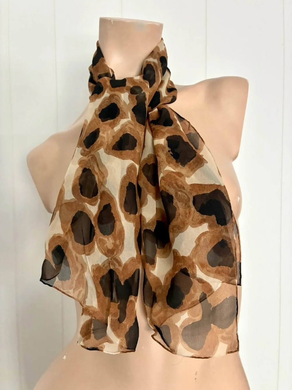 1960s Animal Print Silk Chiffon Scarf Long Rectangle
